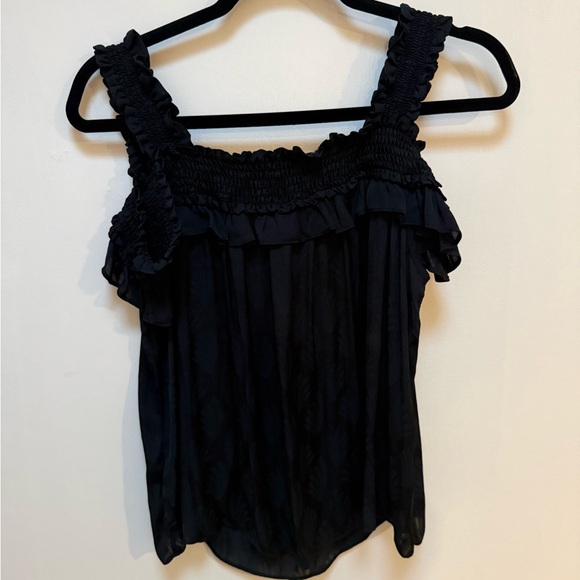 Anthropologie Black Ruffle Leaf Print Off-Shoulder Women's Whimsigoth Flirty Top - Picture 6 of 6